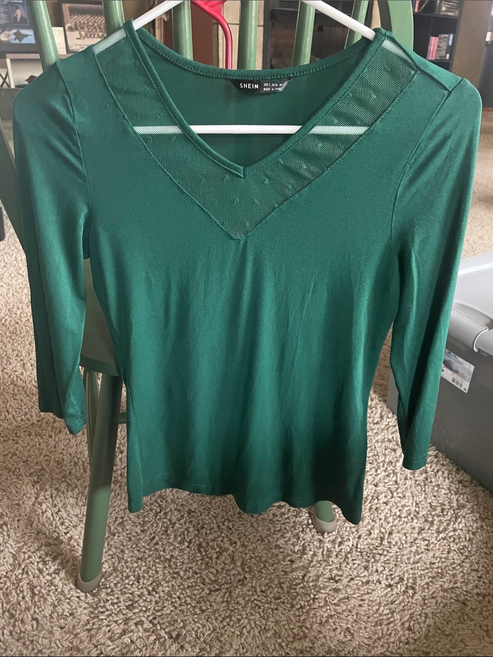 SHEIN Emerald Green and Black V-Neck 3/4 Sleeve Tops